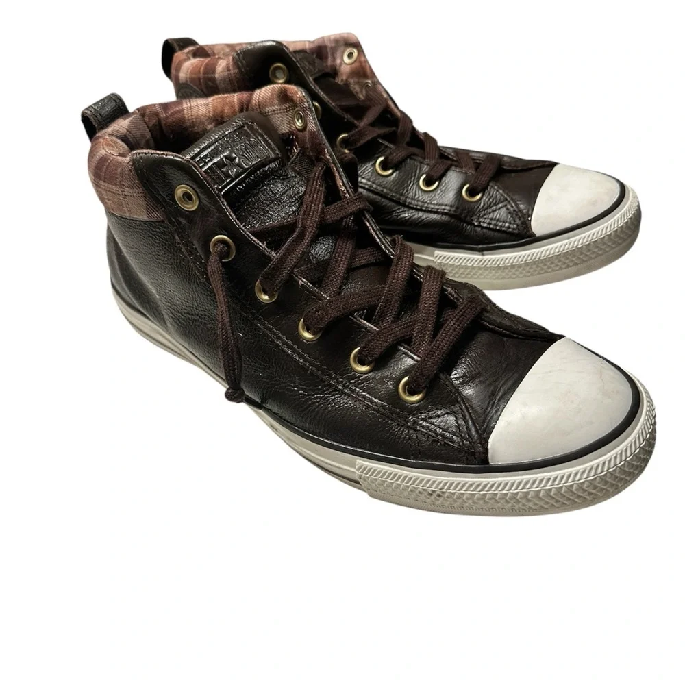 Converse Brown and White Leather Sneakers Size 10 - Picture 7 of 9